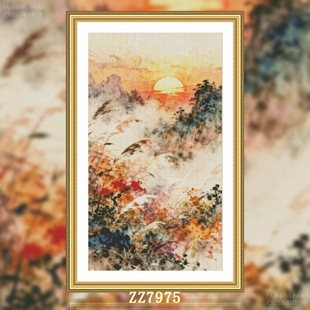 绣书房客厅卧室竖版 十字绣2025新款 映朝霞 玄关风景画 ZZ7975