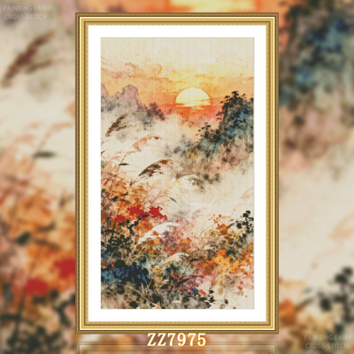 【ZZ7975-映朝霞】十字绣2025新款绣书房客厅卧室竖版玄关风景画