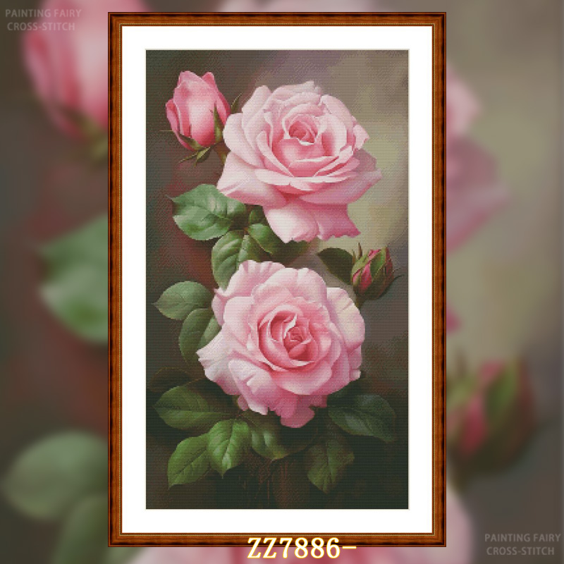 【ZZ7886-粉玫瑰之戴安娜月季】十字绣2025新款线绣客厅简约油画