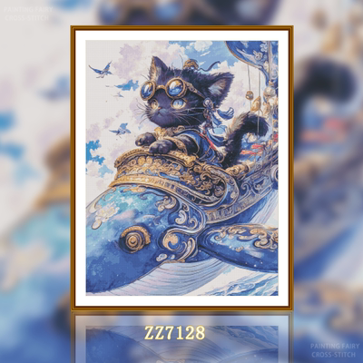 【ZZ7128-鲸鱼骑士喵】十字绣2025新款小件线绣客厅竖版玄关动物