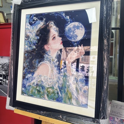 【ZZ6969-拢月少女】十字绣2025新款小件线绣客厅餐厅竖版玄关人