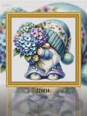 【ZZ4834-绣球花小矮人】十字绣2025年新款自己绣客厅小格印花小