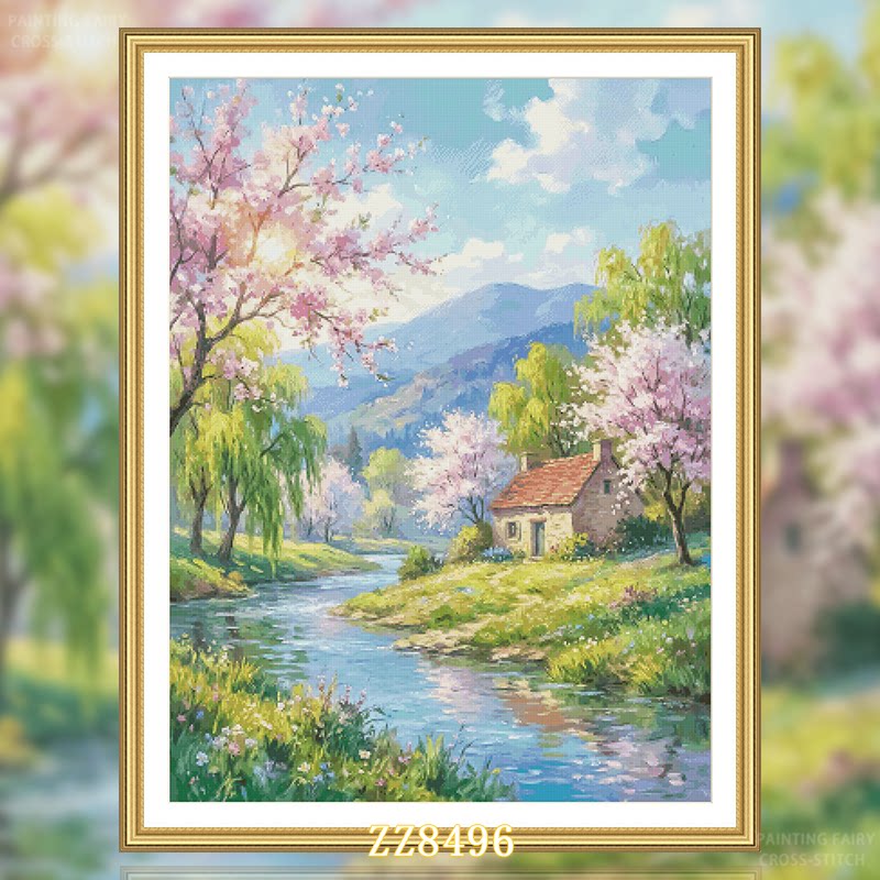 【ZZ8496-春日田园】十字绣2026年新款客厅餐厅竖版风景系列简约