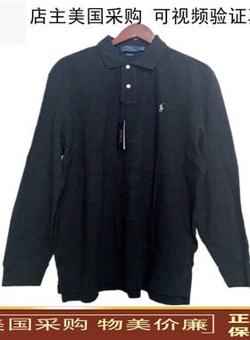 美国采购PoloSport 男士Polo衫夏春秋纯色商务休闲翻领长袖T恤衫