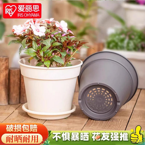 爱丽思素烧风塑料圆形花卉盆