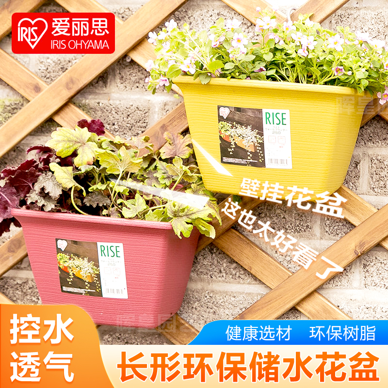 爱丽思塑料长方形花盆环保储水多肉绿罗盆栽绿植装饰简约壁挂花盆