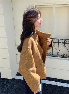 韩系温柔风卡其色加厚呢子大衣女2025秋冬小个子高端短款毛呢外套