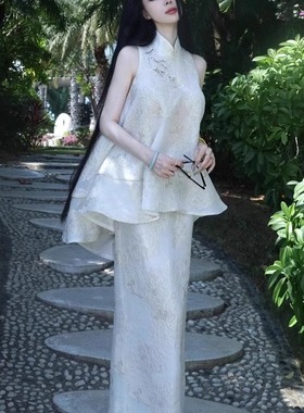 新中式国风穿搭一整套轻奢高级感小香风白色上衣半身裙套装女夏季