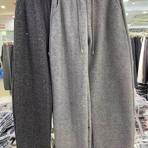 银河系撒银松紧抽绳加绒加厚休闲弯刀裤大版宽松显瘦卫裤长裤M23