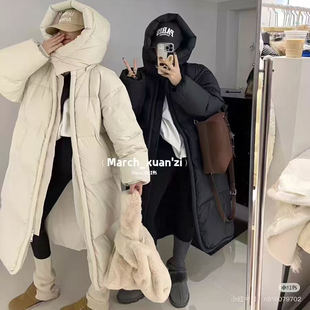 加厚保暖过膝外套潮B31 白鸭绒羽绒服女时尚 新款 文艺纯色中长款