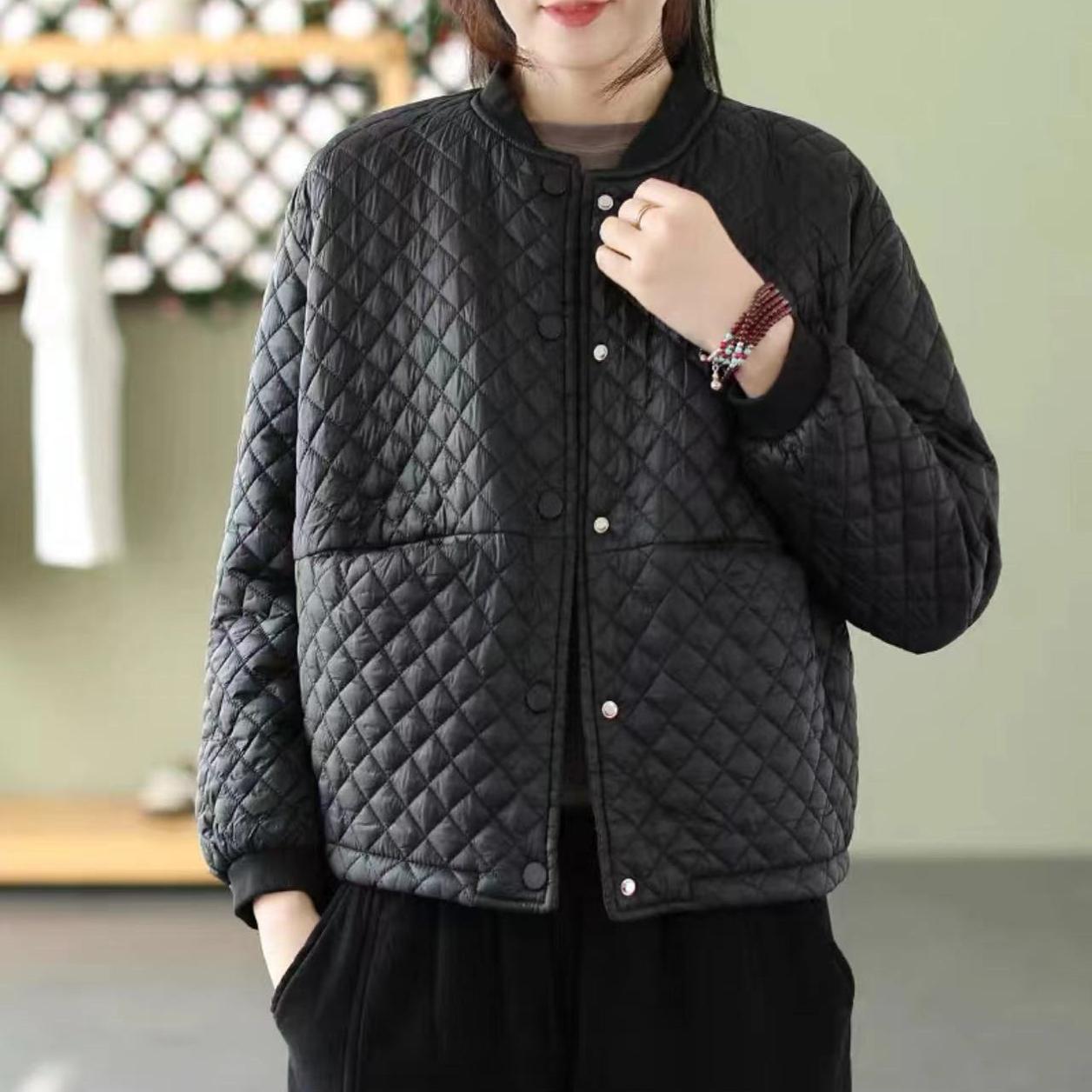 新款菱形格轻薄羽绒服外套秋冬宽松百搭休闲白鸭绒上衣女P23#