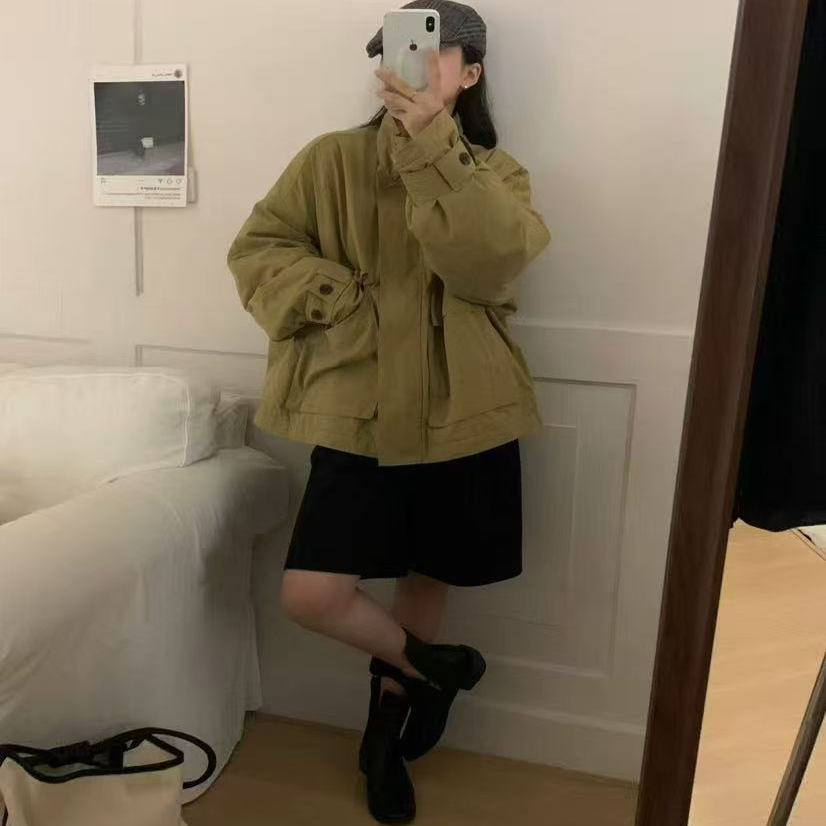 工装风宽松百搭休闲小立领棉服女冬季加厚保暖棉衣上衣S33