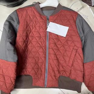 秋冬撞色拼色婴儿棉绗缝棉服外套大码 复古百搭棒球服领棉衣I33