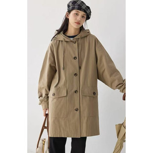 春秋高级感单排扣休闲外套新款 宽松百搭连帽大衣D13 时尚 中长款