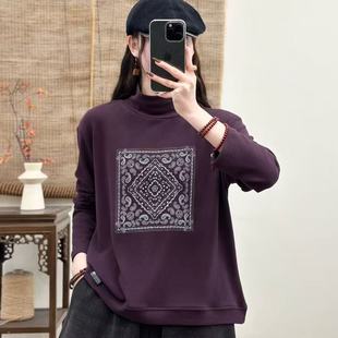 女冬季 印花半高领奥粒绒打底衫 宽松百搭内外搭上衣F43 时尚 新款