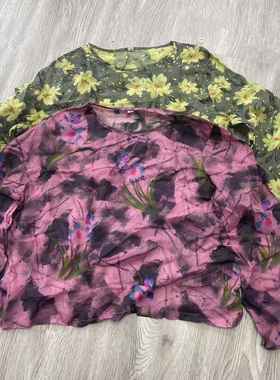 高品质100支苎麻印花衬衣女宽松百搭圆领套头时尚小衫潮F42