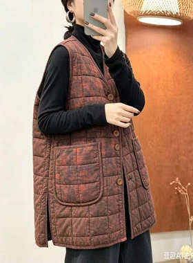 中长款单排扣休闲双口袋坎肩棉服马甲复古炒色做旧时尚背心J11