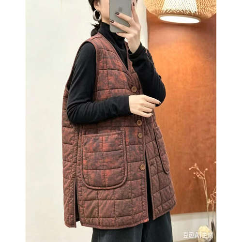中长款单排扣休闲双口袋坎肩棉服马甲复古炒色做旧时尚背心J11