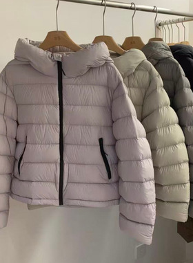泡芙排骨纯色横纹压线连帽休闲外套女冬季宽松百搭时尚羽绒服H32