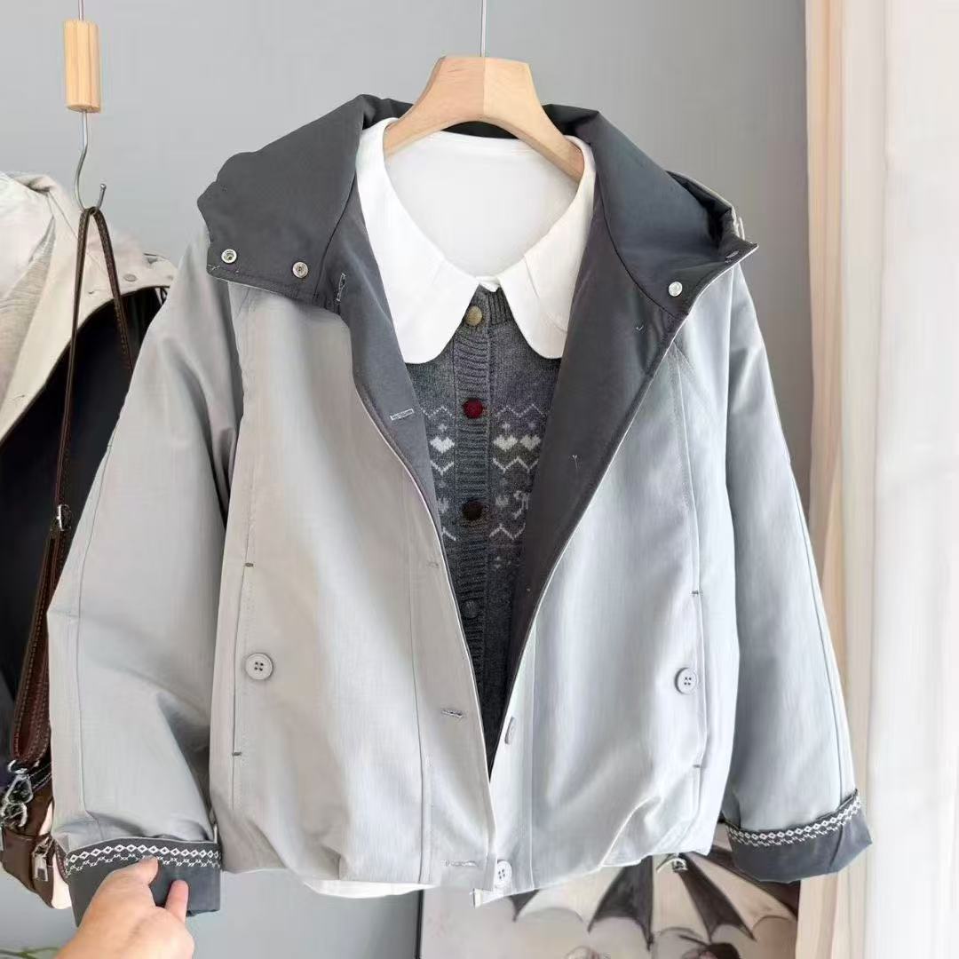 个性拼色连帽休闲棉衣外套女新款宽松百搭休闲保暖棉服D24