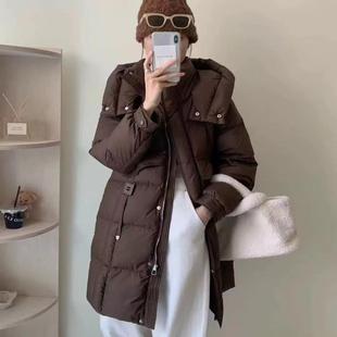 设计感中长款 遮肉显瘦上衣P11 保暖过膝连帽休闲羽绒外套大码