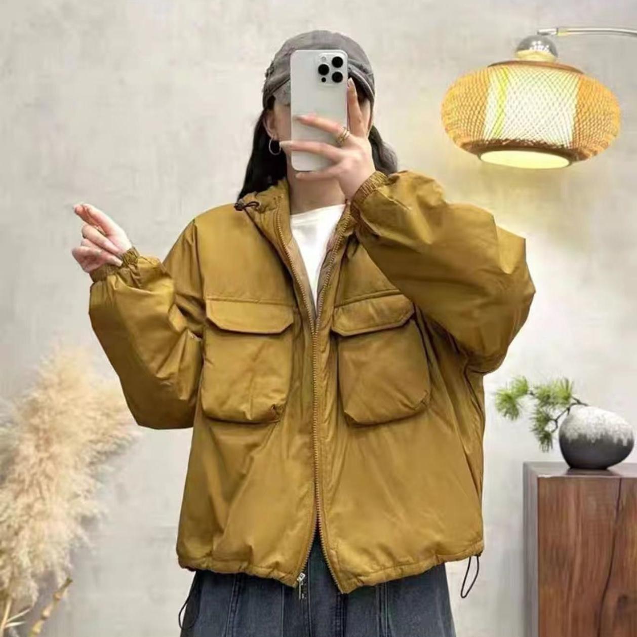文艺纯棉连帽棉服女宽松休闲外套