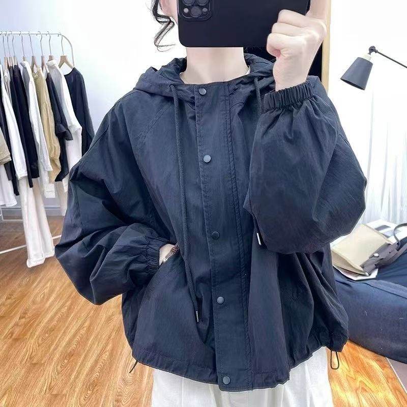 韩版设计感宽松百搭休闲冲锋衣上衣春秋新款连帽显瘦外套B43