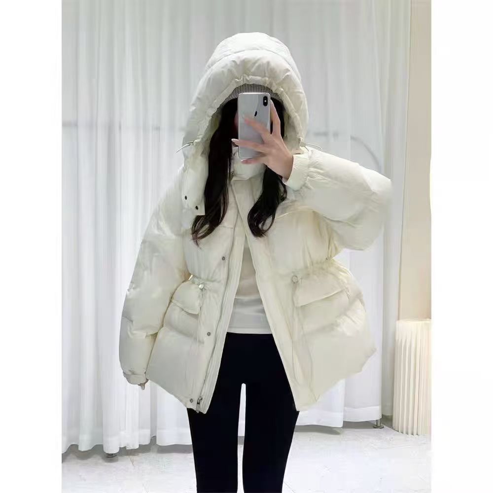 加厚白鸭绒韩版设计感连帽休闲收腰羽绒服中长款百搭外套 T货架东