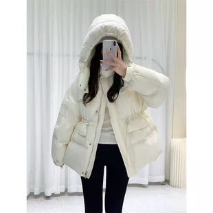 加厚白鸭绒韩版设计感连帽休闲收腰羽绒服中长款百搭外套 T货架东