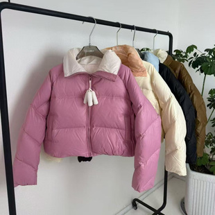 时尚 加厚白鸭绒面包服外套潮R35 羽绒服女冬季 泡芙小辣椒立领短款
