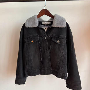 时尚毛领牛仔外套女冬季新款内里加绒加厚保暖宽松上衣潮