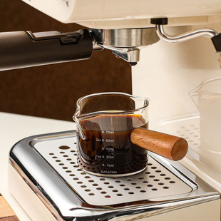 意式咖啡萃取杯带刻度玻璃量杯浓缩杯木柄小奶盅奶罐盎司通用家用