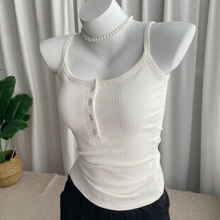 小胸bi入 U领纽扣小背心女内搭性感露背遮副乳吊带上衣 纯色时尚