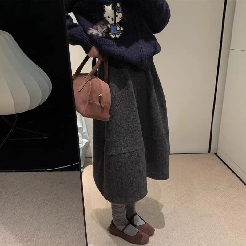 加厚保暖毛呢半身裙女秋冬
