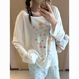罩衫 甜美卡通印花长袖 慵懒防晒宽松休闲简约薄款 T恤夏季 上衣 爆款
