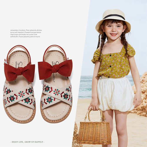 刺绣恒美菇娘夏季罗马鞋公主