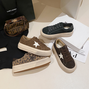 街拍板鞋 加绒星星豹纹休闲小脏鞋 女 5.5cm增高厚底鞋 @向日葵制鞋