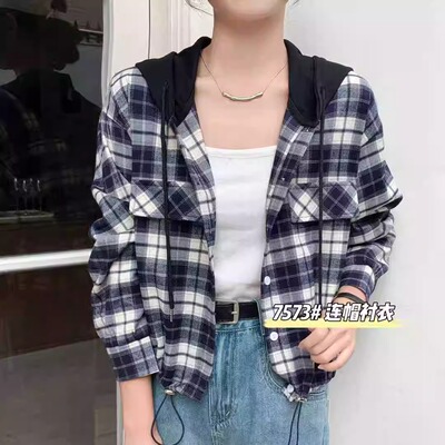 宽松ins秋季连帽长袖衬衫外套