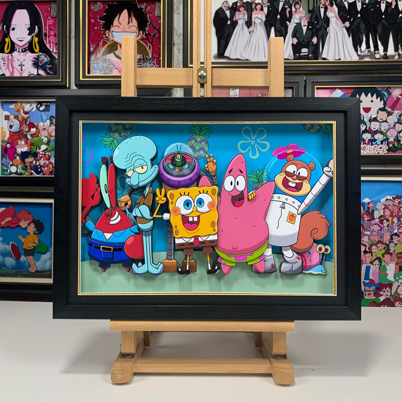 海绵宝宝立体画手工裁切装饰画卧室客厅挂画玄关摆画送小朋友礼物
