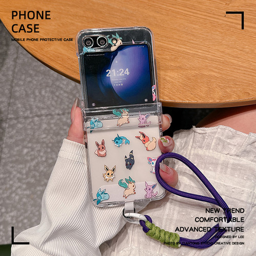 伊布家族宝可梦适用三星zflip8手机壳折叠屏zflip7防摔zflip6翻盖W24创意新款Galaxy Z Flip 5/4保护套全包硬
