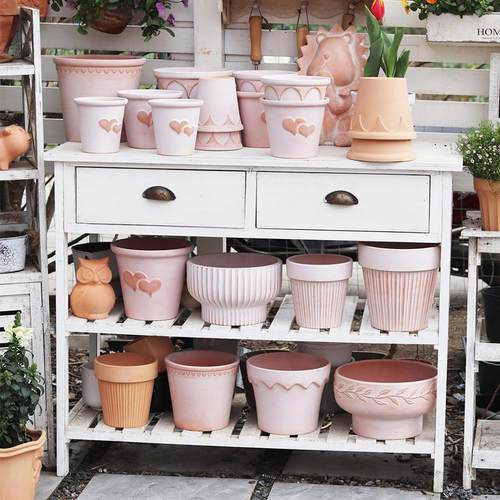 红陶花盆浮雕皇冠透气陶盆复古仿陶瓷花盆做旧简约大口径陶土盆