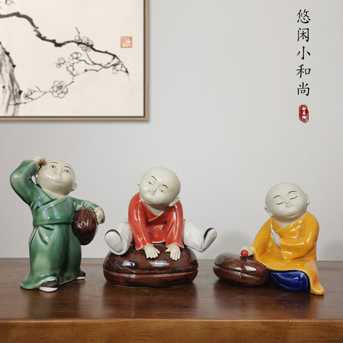 和尚可爱摆件岭南创意中式禅意彩绘装饰品桌面陶土手工艺手信礼品 - 封面