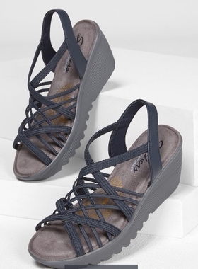 新款 Skechers 斯凯奇女士坡跟露趾凉鞋 高防水台女鞋41103