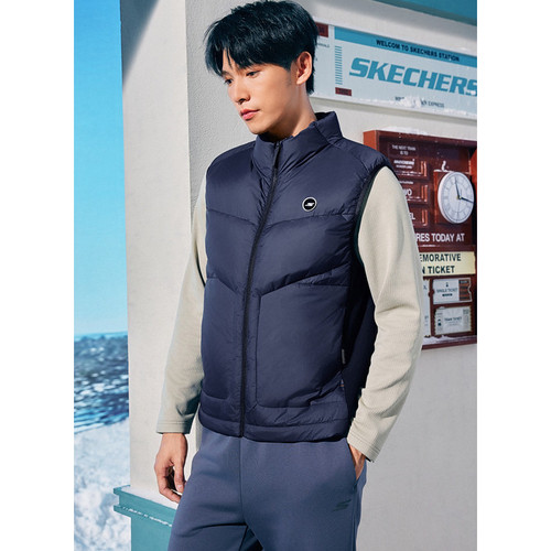 skechers斯凯奇可内搭叠穿羽绒马甲男女羽绒服短款背心P425U042