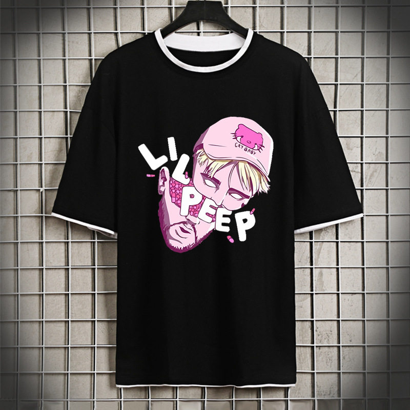 lilpeep 嘻哈lil peep说唱歌手男女时尚学生棉短袖宽松大码t恤衫