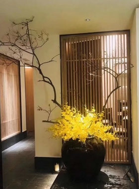 大型落地枯枝黄色跳舞兰套装   售楼部酒店会所民宿玄关花艺摆设