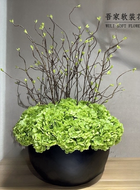 大型落地酒店大堂仿真花摆件 餐厅会所玄关圆桌瓶花插花软装饰品