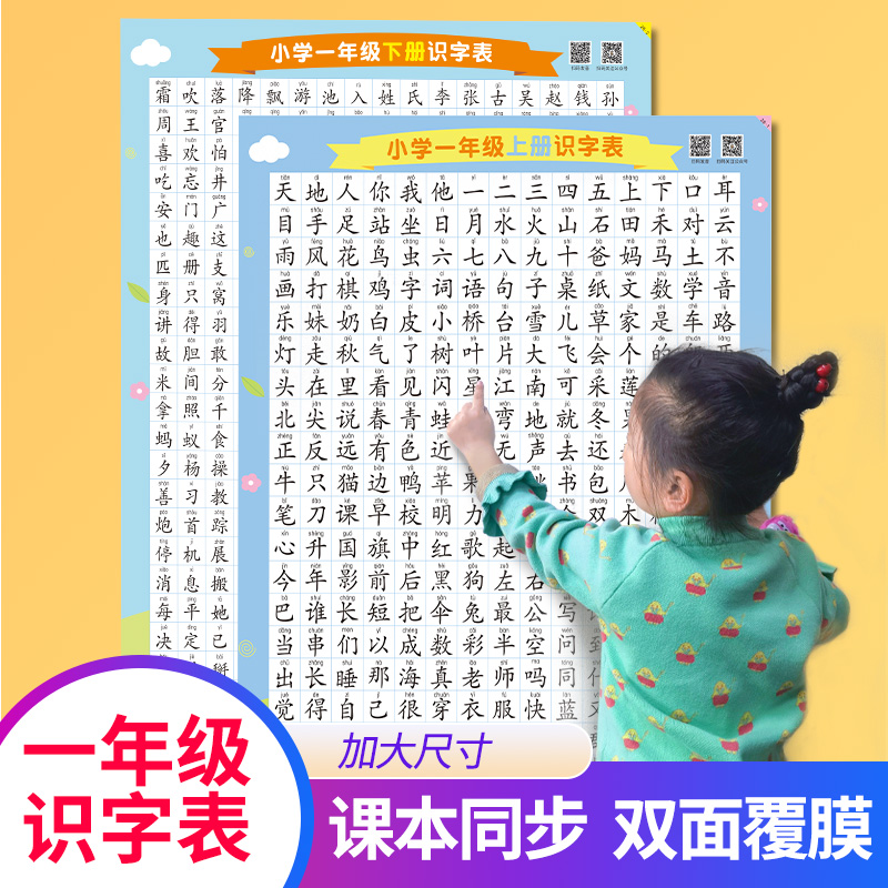 一年级生字表上下册挂图无声小学生识字图二年级生字表上下册 玩具/童车/益智/积木/模型 玩具挂图/认知卡 原图主图