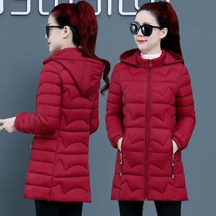 棉服女中长款2024韩版最新款修身轻薄羽绒棉衣大码外套冬季棉袄女