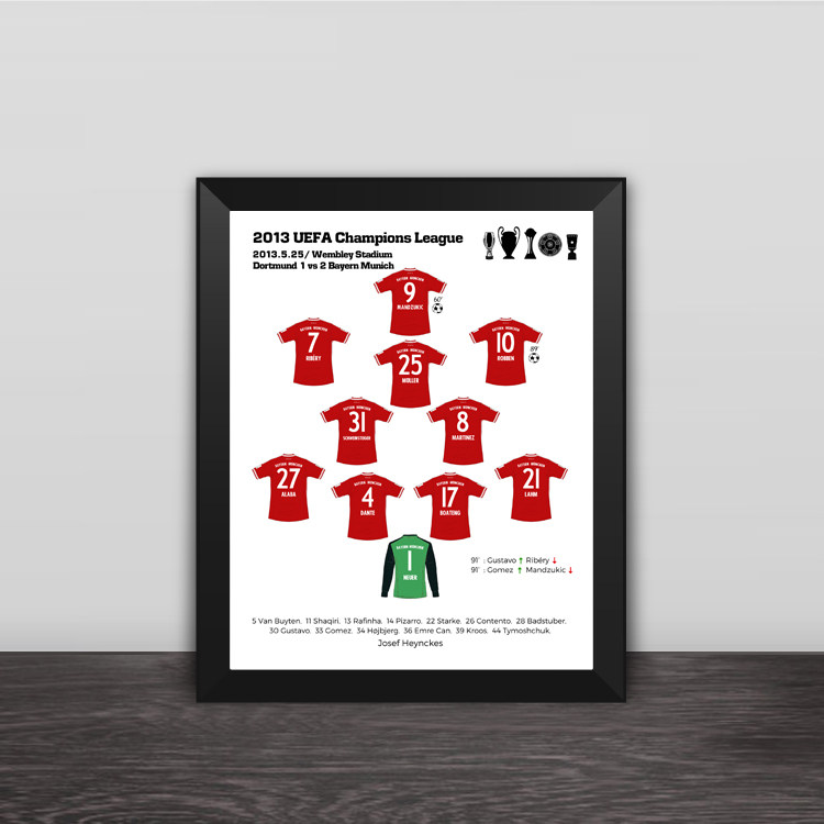 2013年欧冠冠军拜仁经典阵容实木装饰相框照片墙桌摆件挂件足球迷